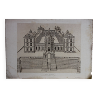 Etching original heliogravure Château de Verneuil by Jacques du Cerceau 1887