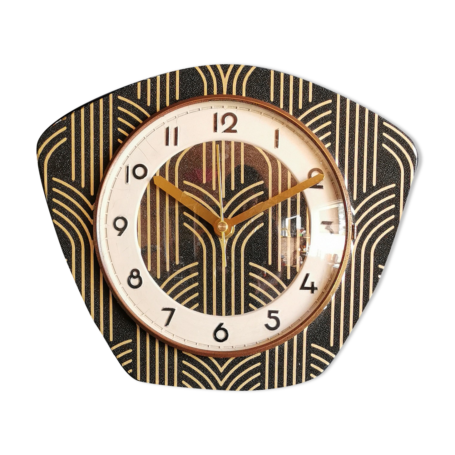 Vintage clock silent wall clock trapeze "Golden Black"