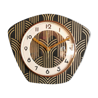 Horloge vintage pendule murale silencieuse trapèze "Noir doré"