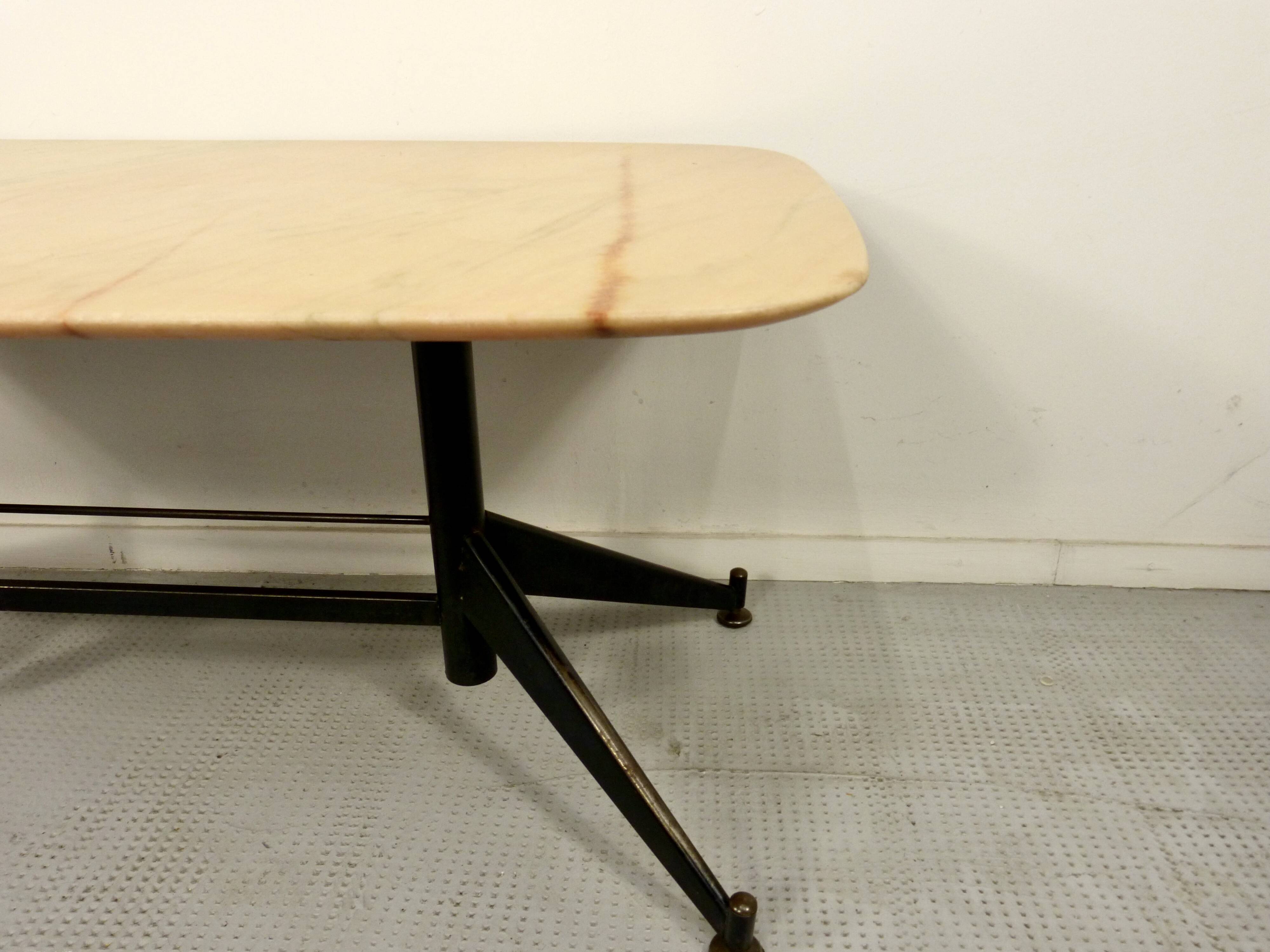 Midcentury Italian Steel And Marble Coffee Table.