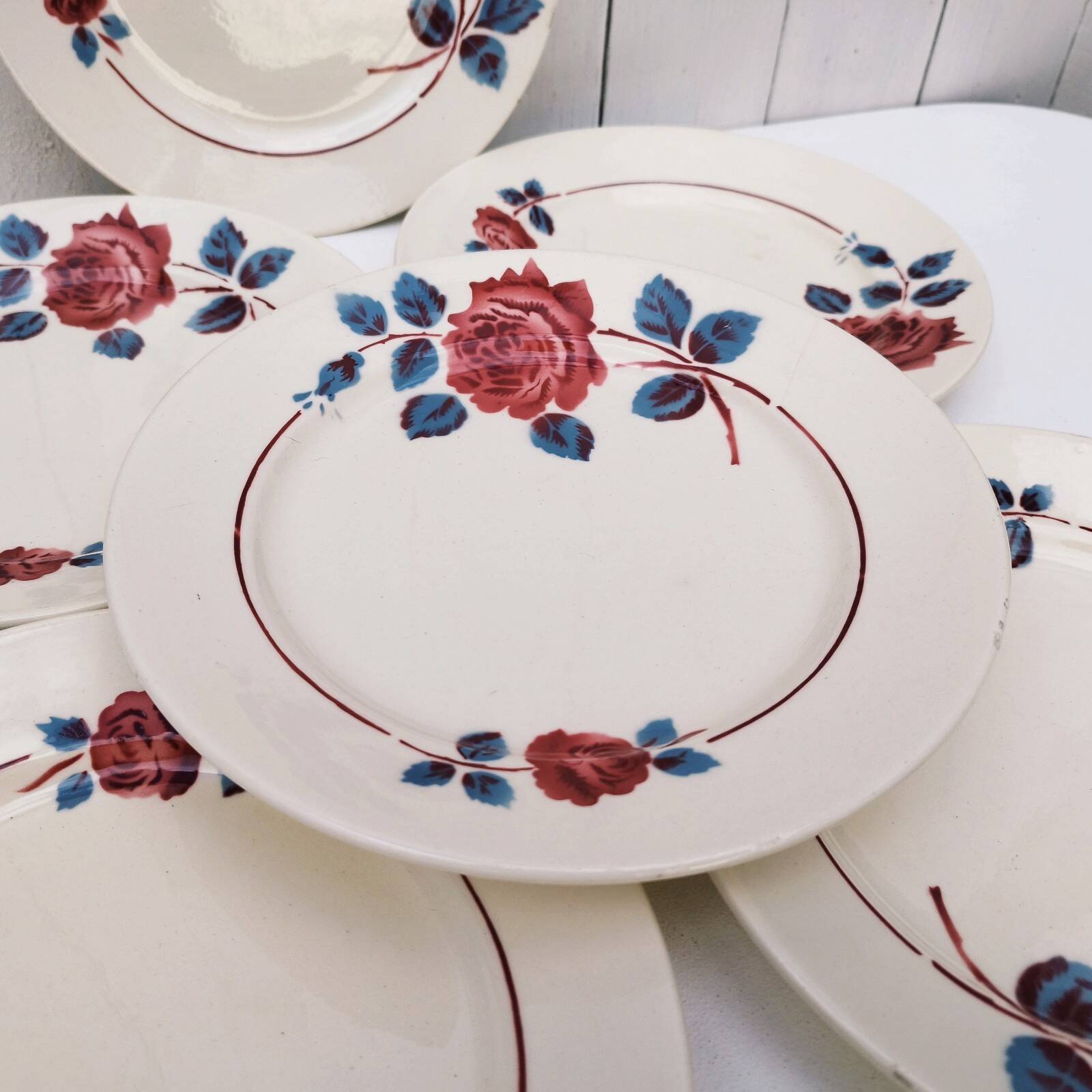 Badonviller Rose porcelain dinner plates