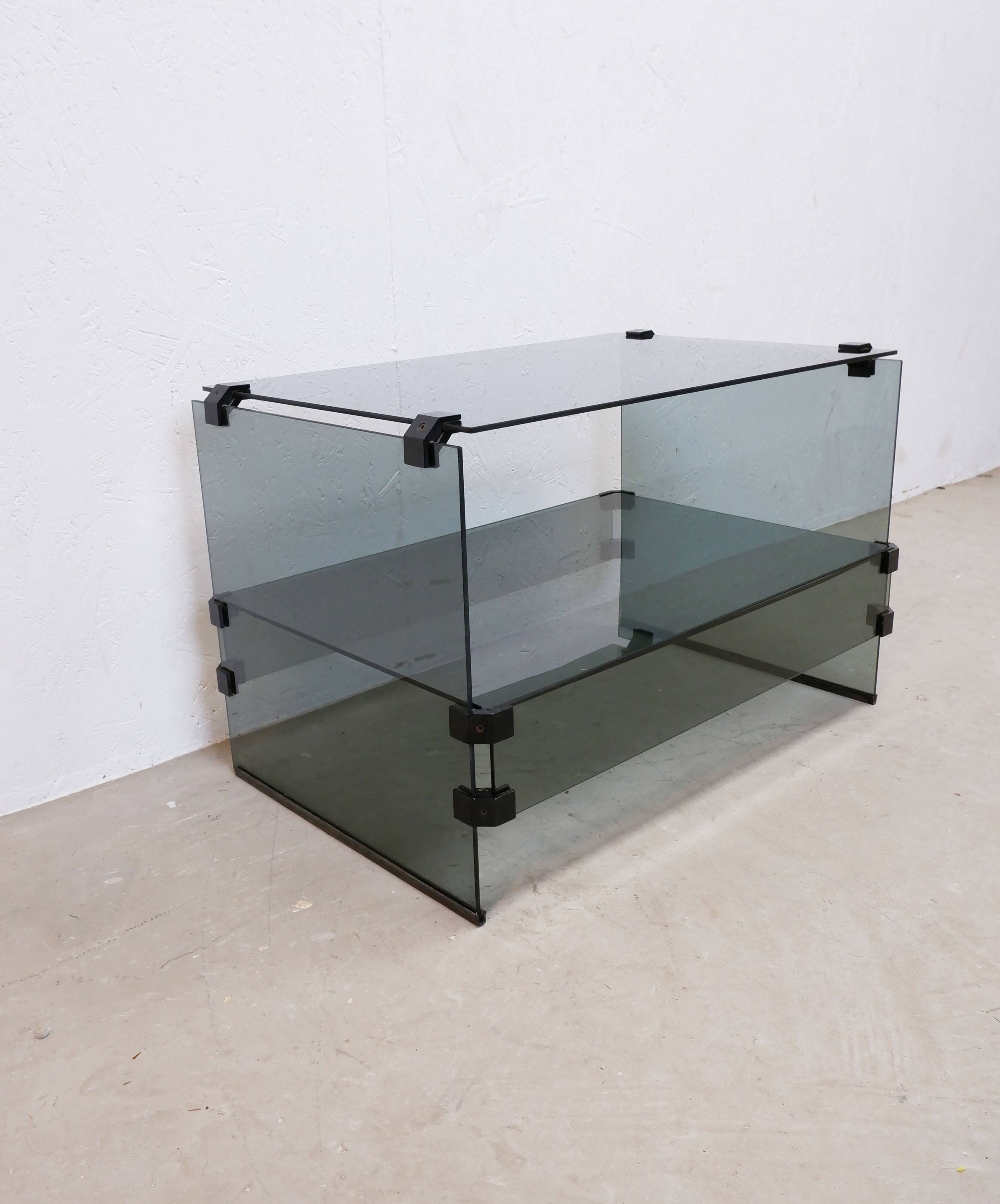 Meuble audio en verre Pieterman Holland, années 1980