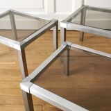 Set of 3 nesting stainless steel coffee tables 1970