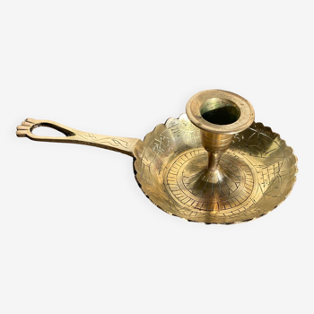 Brass hand candle holder with Egyptian decorations