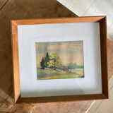 Framed watercolor landscape signed 1949