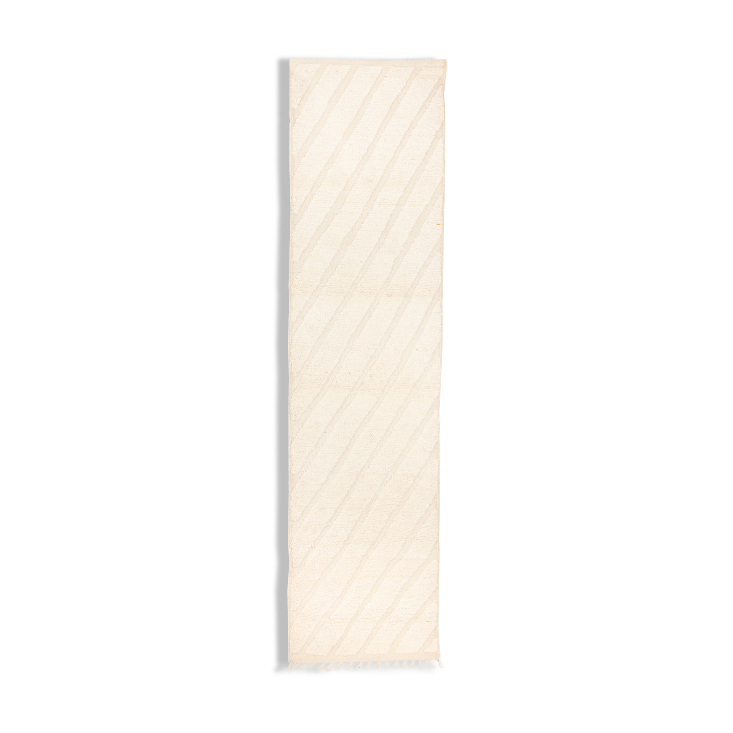 Tapis berbere beni ouarain ecru de couloir avec bandes en relief 300 x 75 cm