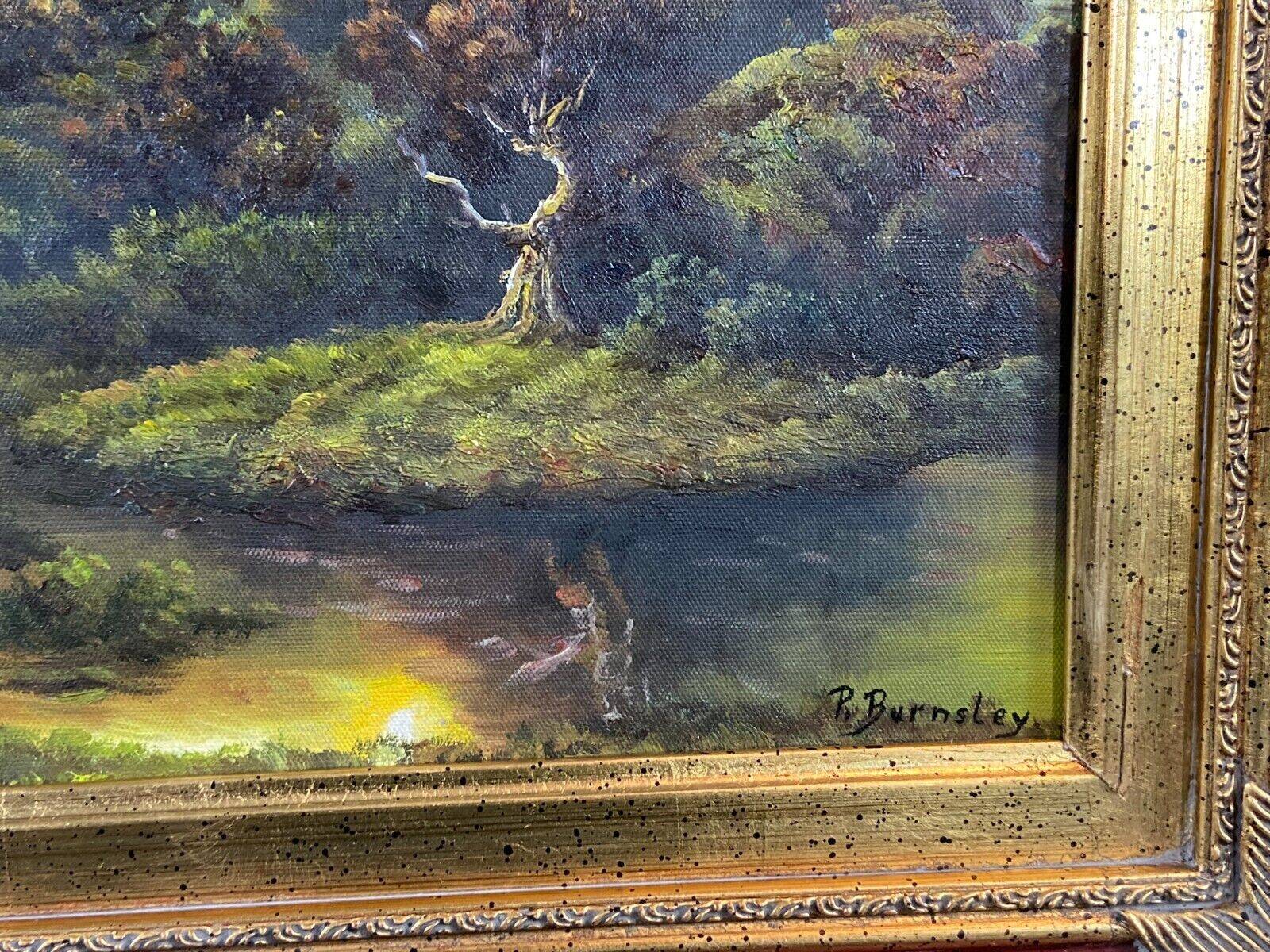 Animated landscape painting with ruined castle signed Burnsley