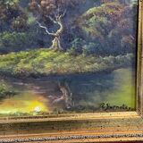 Animated landscape painting with ruined castle signed Burnsley