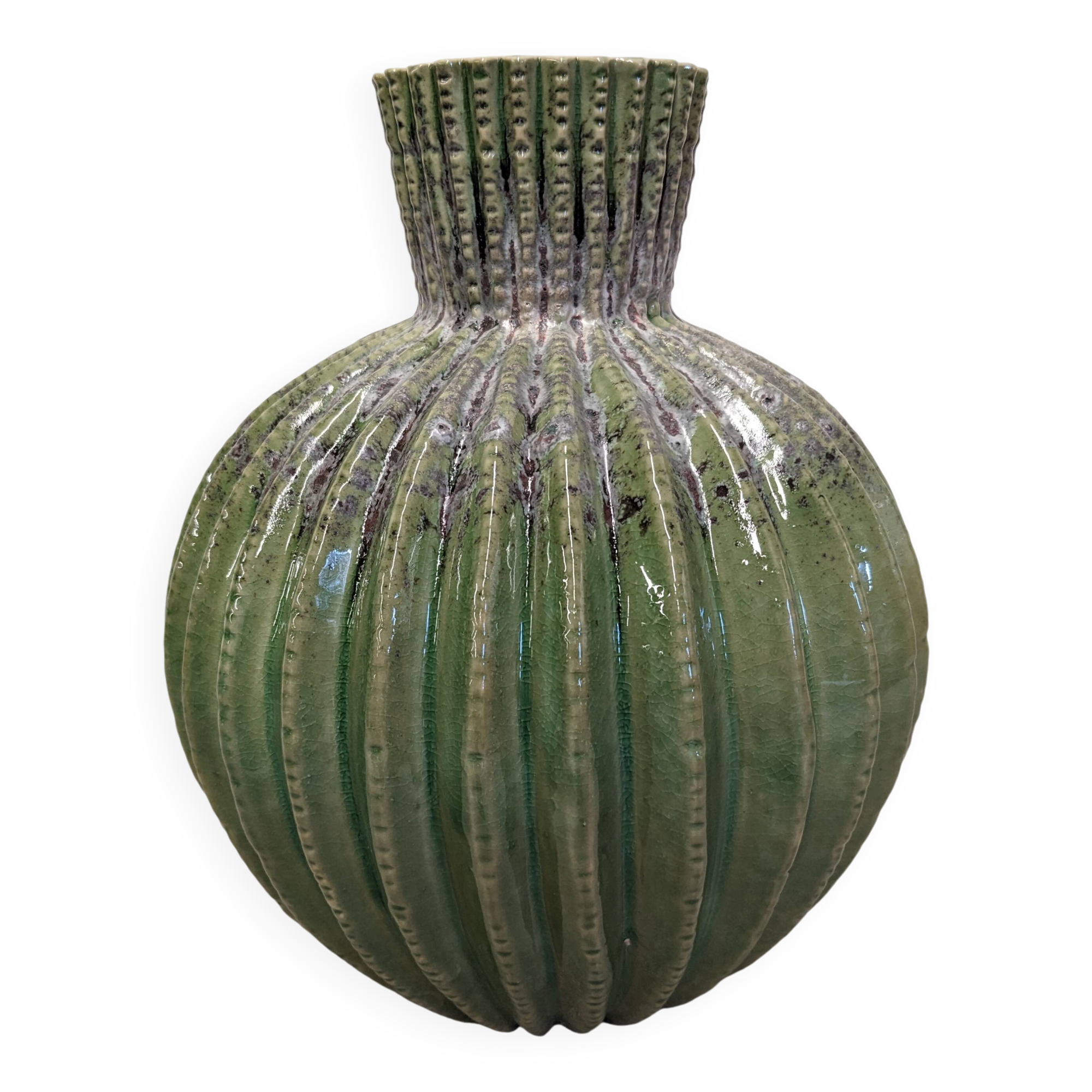 Contemporary cactus round vase in glazed dolomite ceramic.
