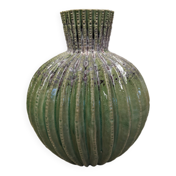 Vase boule Cactus contemporain en céramique dolomite vernissée