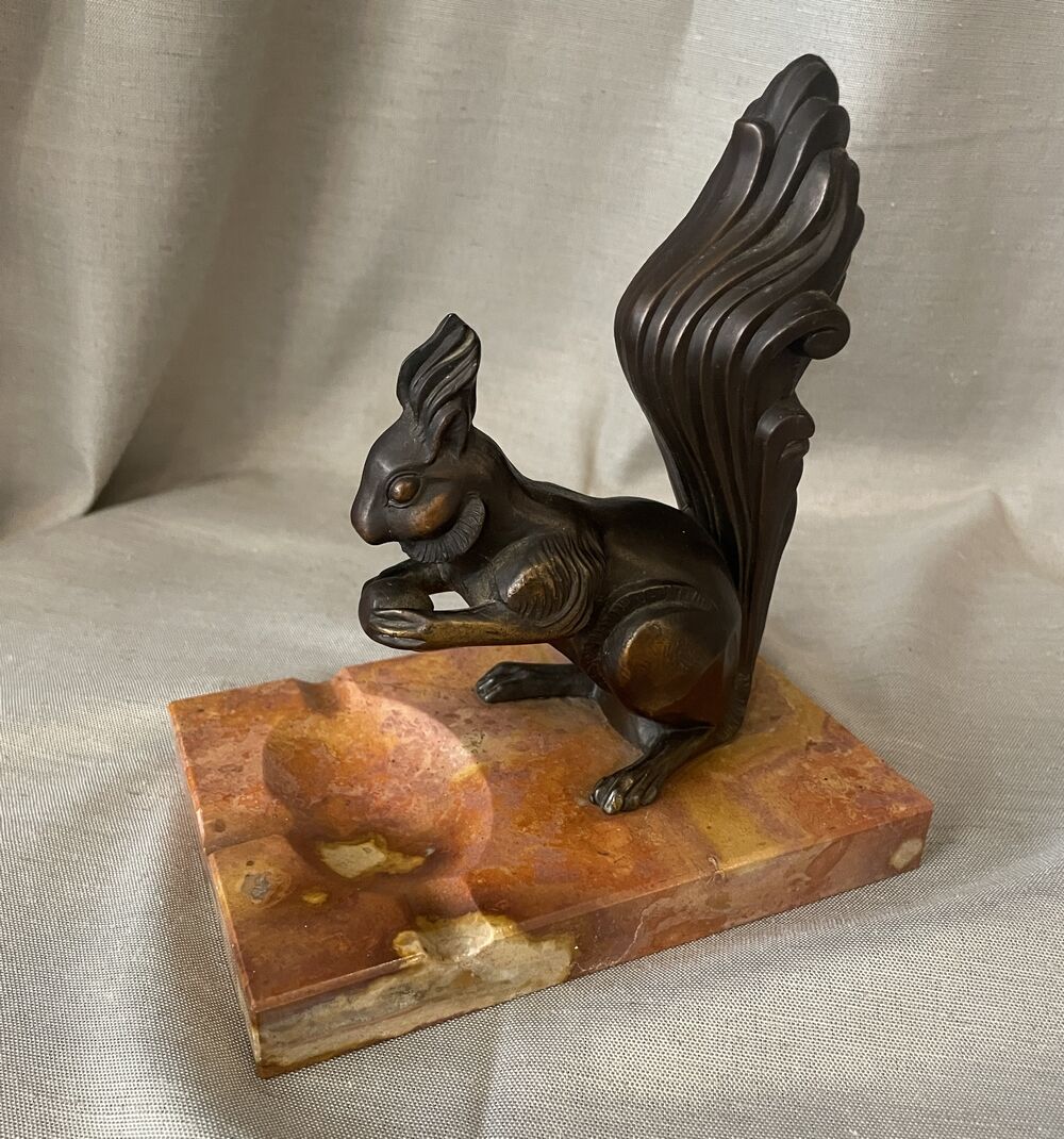 Squirrel ashtray or trinket dish with a regulated marble base office decor