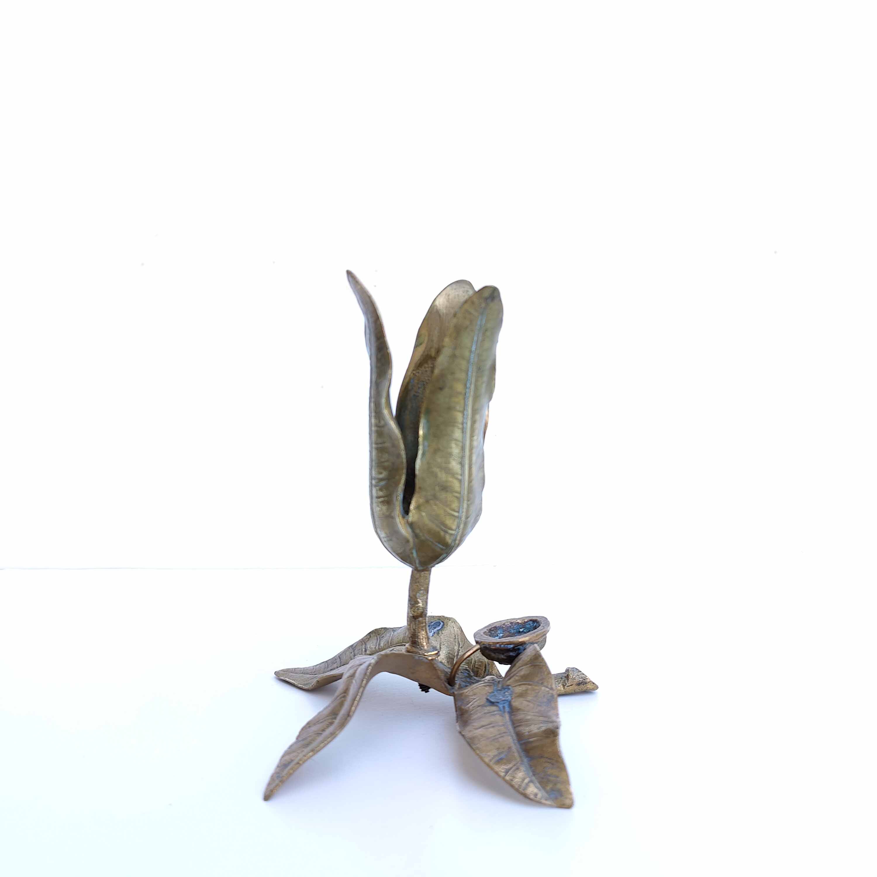 Candle holder walnut leaves with its gilded bronze walnut