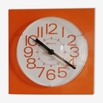 Horloge vintage pendule murale silencieuse carrée "Bauknecht orange blanc"