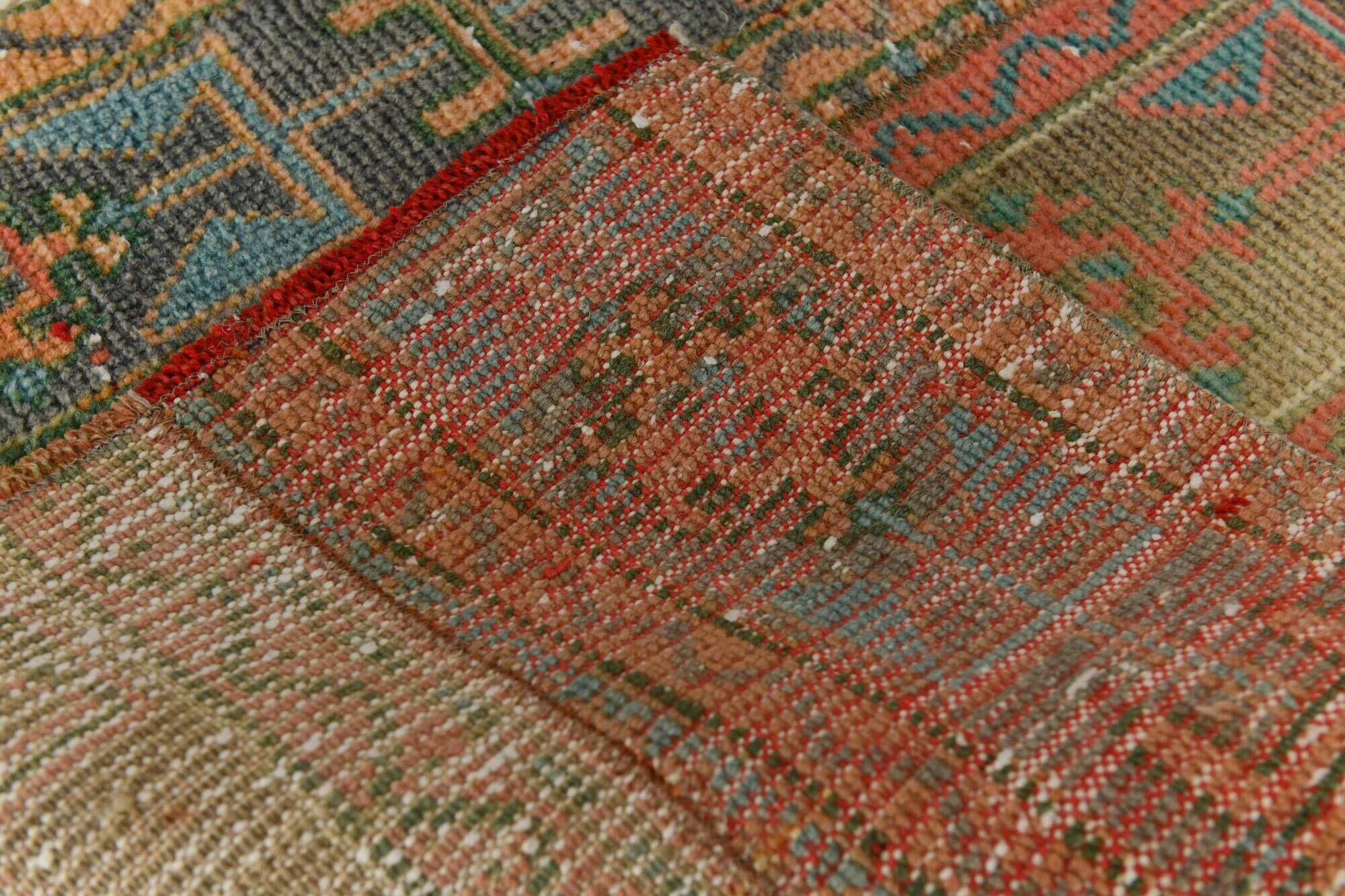2x9 Vintage Coral Orange & Green Turkish Runner Rug, 70x275Cm