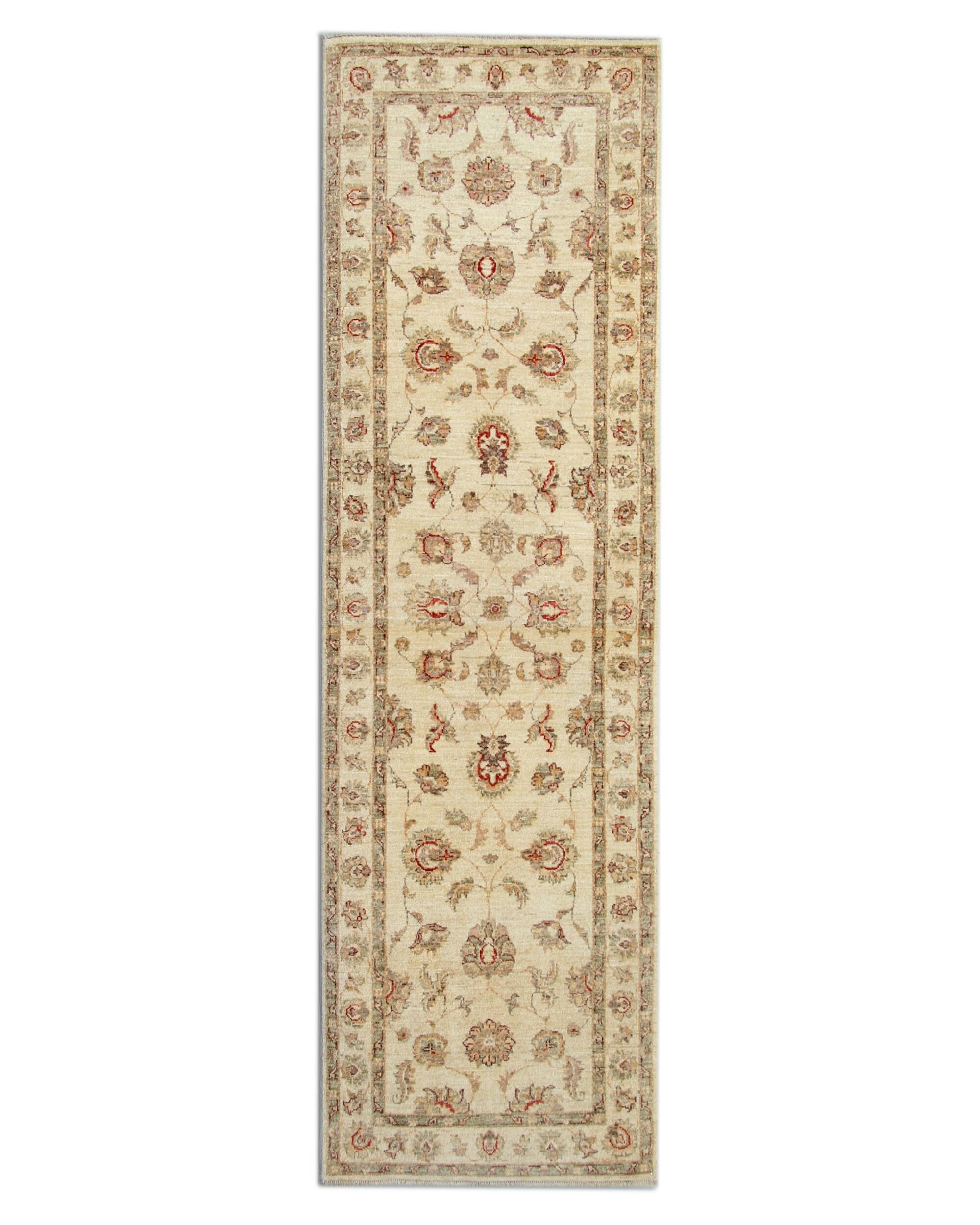 Traditional Runner Rug Handknotted Carpet Cream Area Gray Afghan Rug Home D