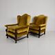 Paire de fauteuils en noyer sculpté du XIXe siècle – motifs floraux – revêtement en velours