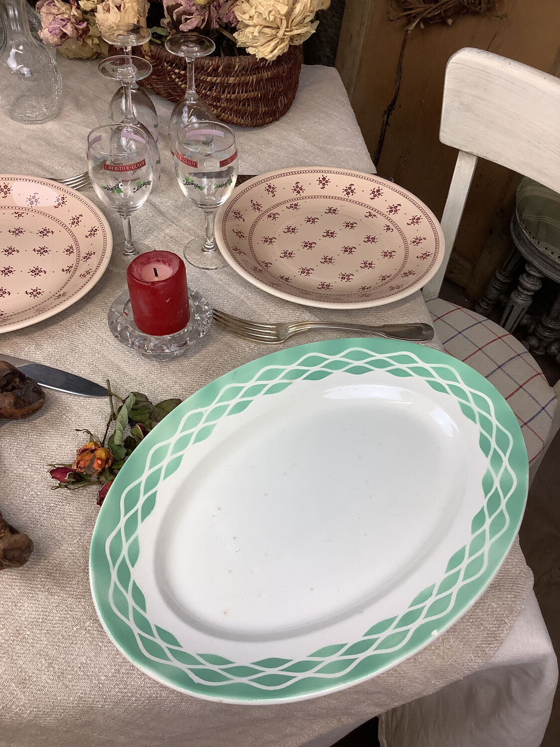 Old artisanal dish made in France Digoin Sarreguemines