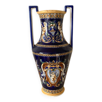 Renaissance decorated earthenware amphora vase from Gien