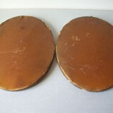 Old pair of lithographs house at the edge of the water signed wooden medallion frame