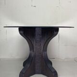Pencil reed rattan bamboo dining or side table base with smoked glass top, 1970s