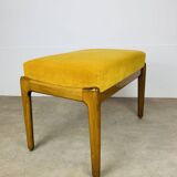 Tabouret scandinave en teck et velours jaune, années 60