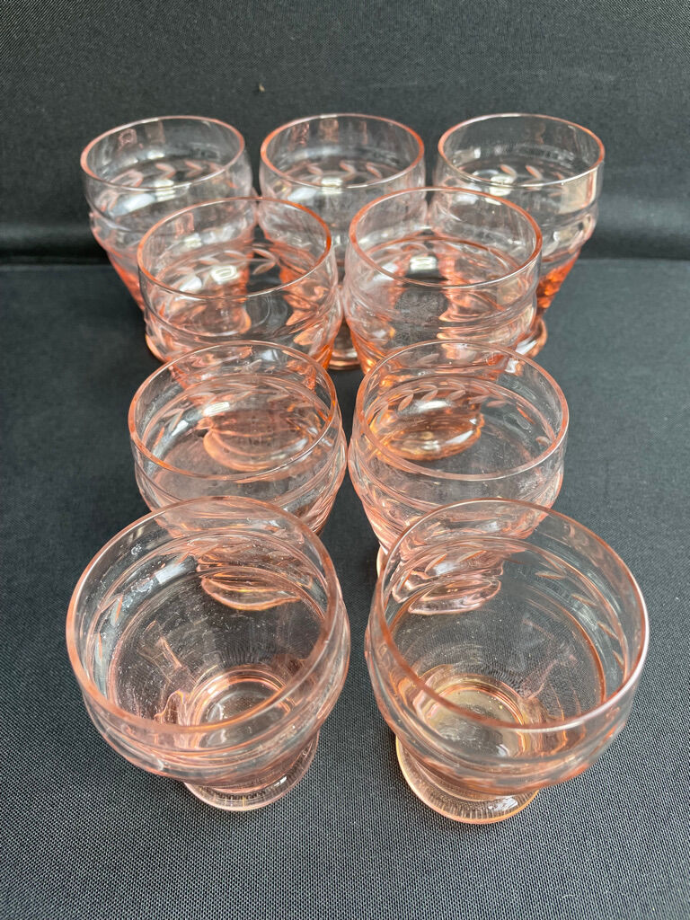 Service for 4 people - Art Deco - Glass or 1/2 pink crystal blown and cut