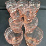 Service for 4 people - Art Deco - Glass or 1/2 pink crystal blown and cut