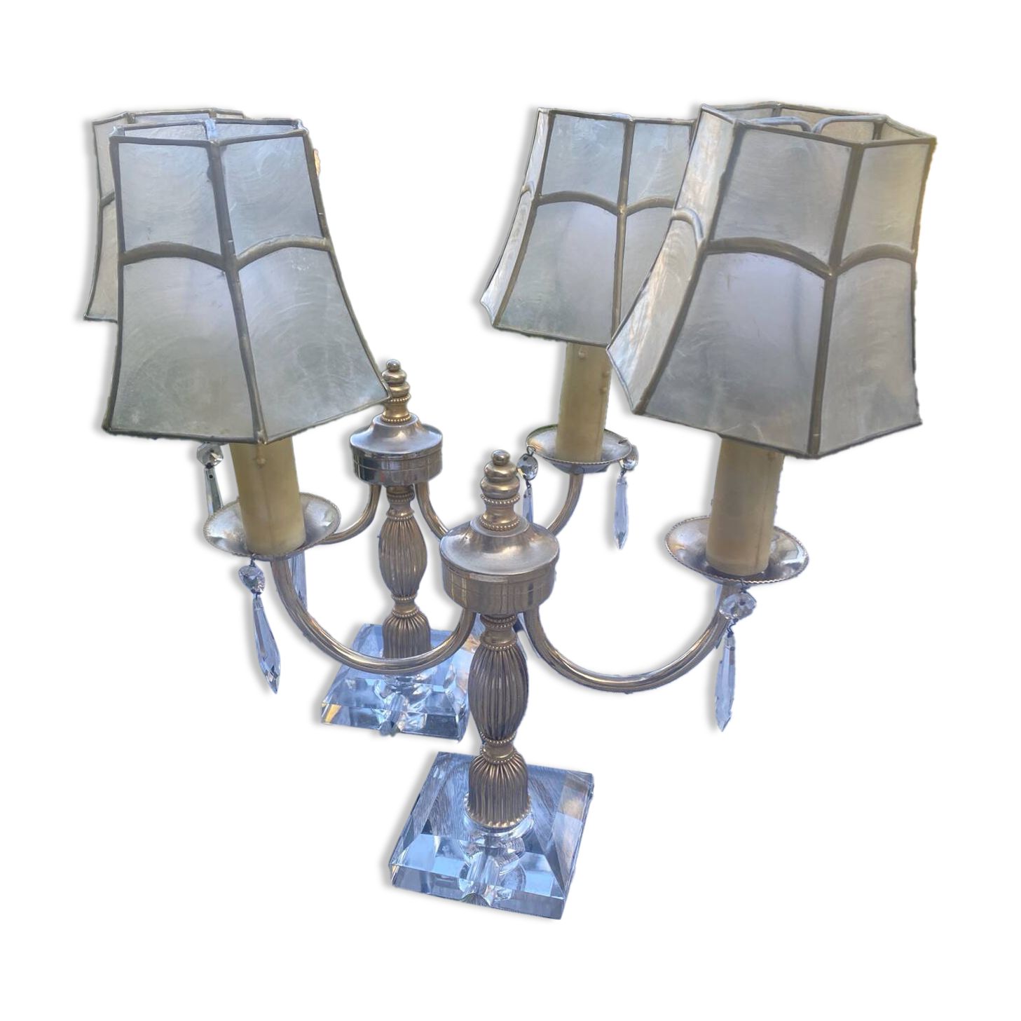 Set of 2 crystal lamps with mother-of-pearl shades