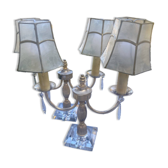Set of 2 crystal lamps with mother-of-pearl shades