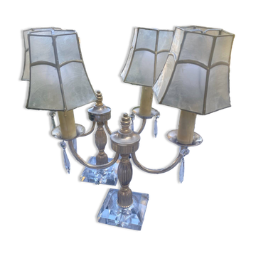 Lot de 2 lampes en cristal et abat-jours en nacre