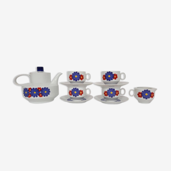 Tea for 4 service, blue and red flower decoration, 60/70s, Bavaria exclusiv GR