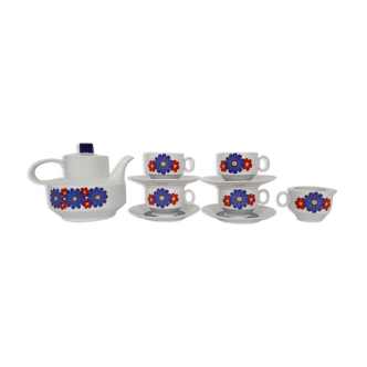 Tea for 4 service, blue and red flower decoration, 60/70s, Bavaria exclusiv GR