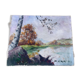 Oil on canvas by the pond signed P.Cario