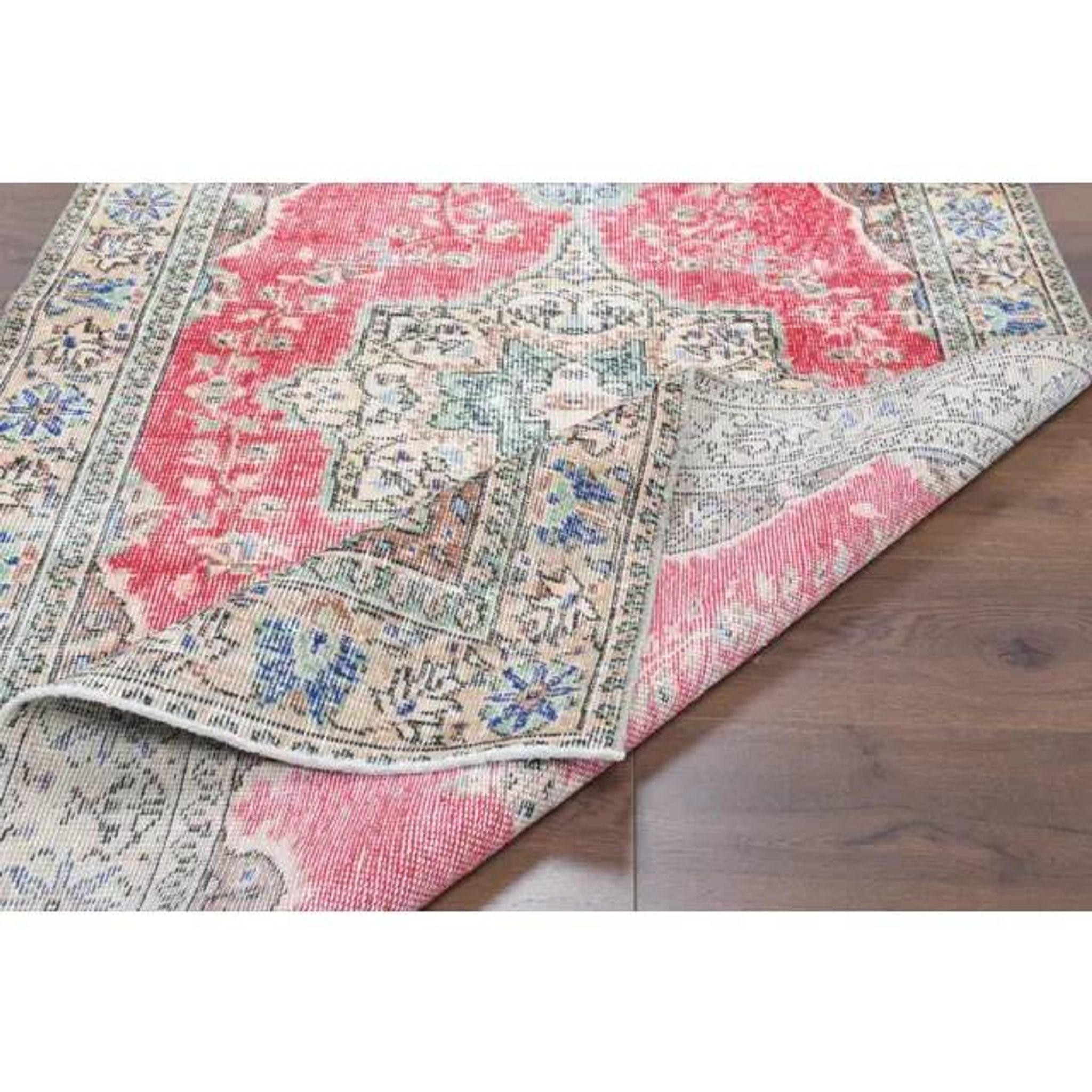 Vintage Turkish Oushak Handmade Wool Cotton Red Area Rug  111x199