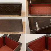 Antique dark wood chest with geometric paneling / pointed