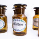 Set of 6 canister for spices, amber glass apothecary bottles