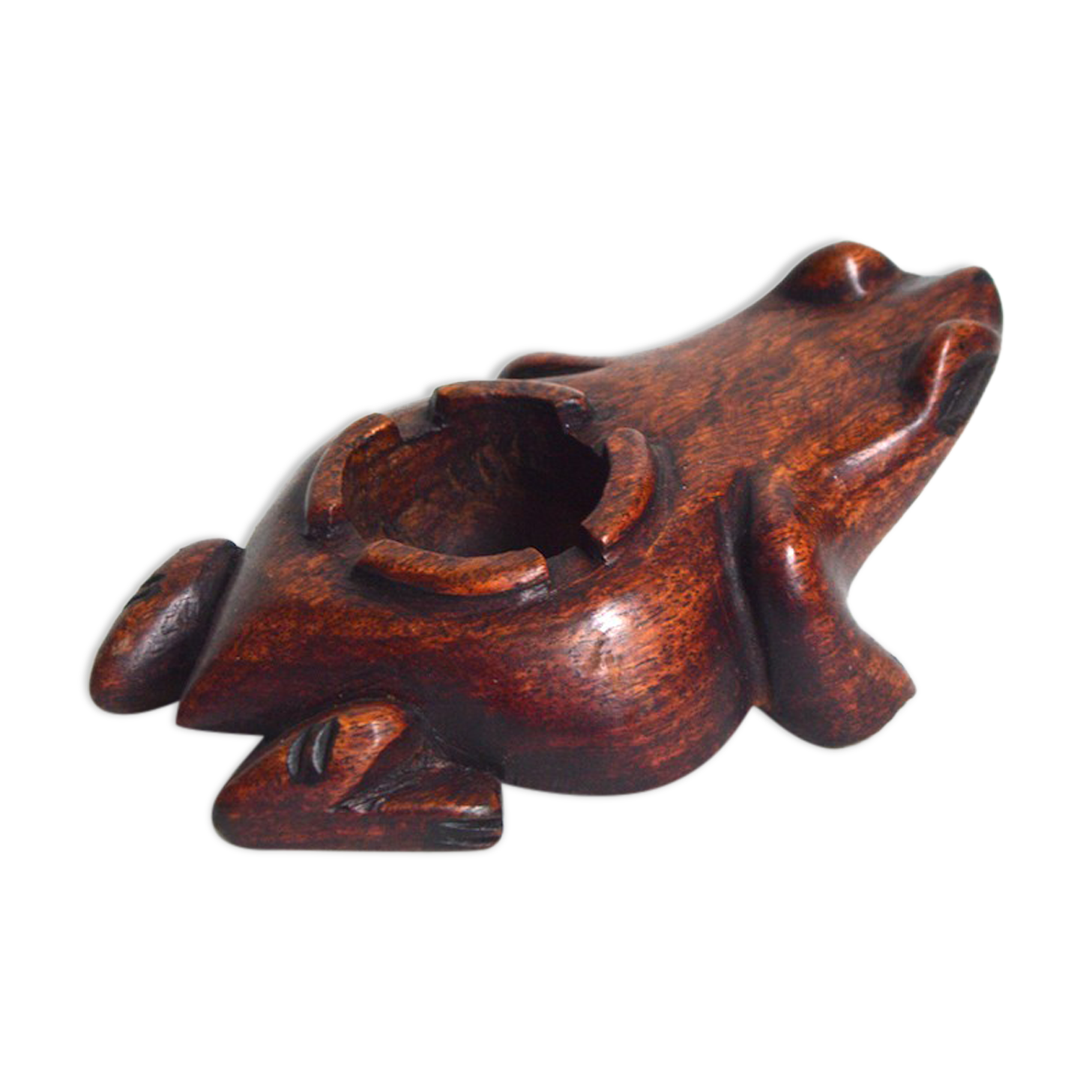 Cendrier grenouille en bois sculpté