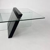 Postmodern Black Lacquered Wood and Glass Coffee Table, 1980s