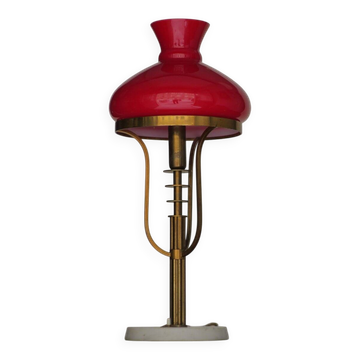 Lampe de table en laiton, verre et marbre attribuée à Stilux, Italie, années 50