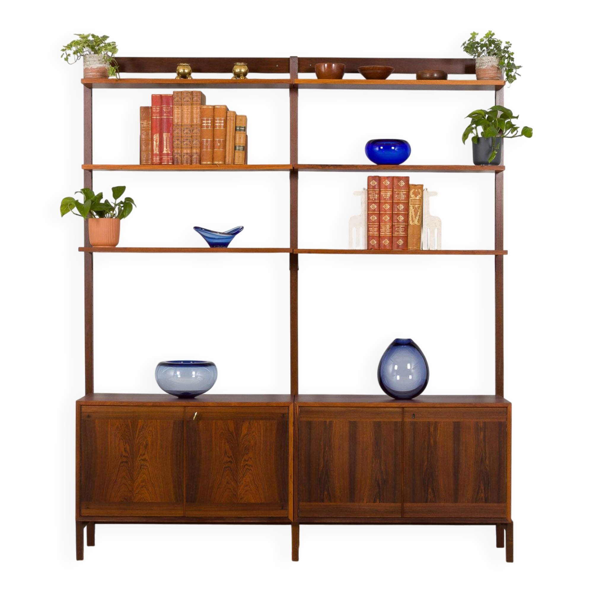 Scandinavian two bay rosewood free-standing wall unit