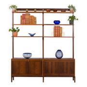 Scandinavian two bay rosewood free-standing wall unit