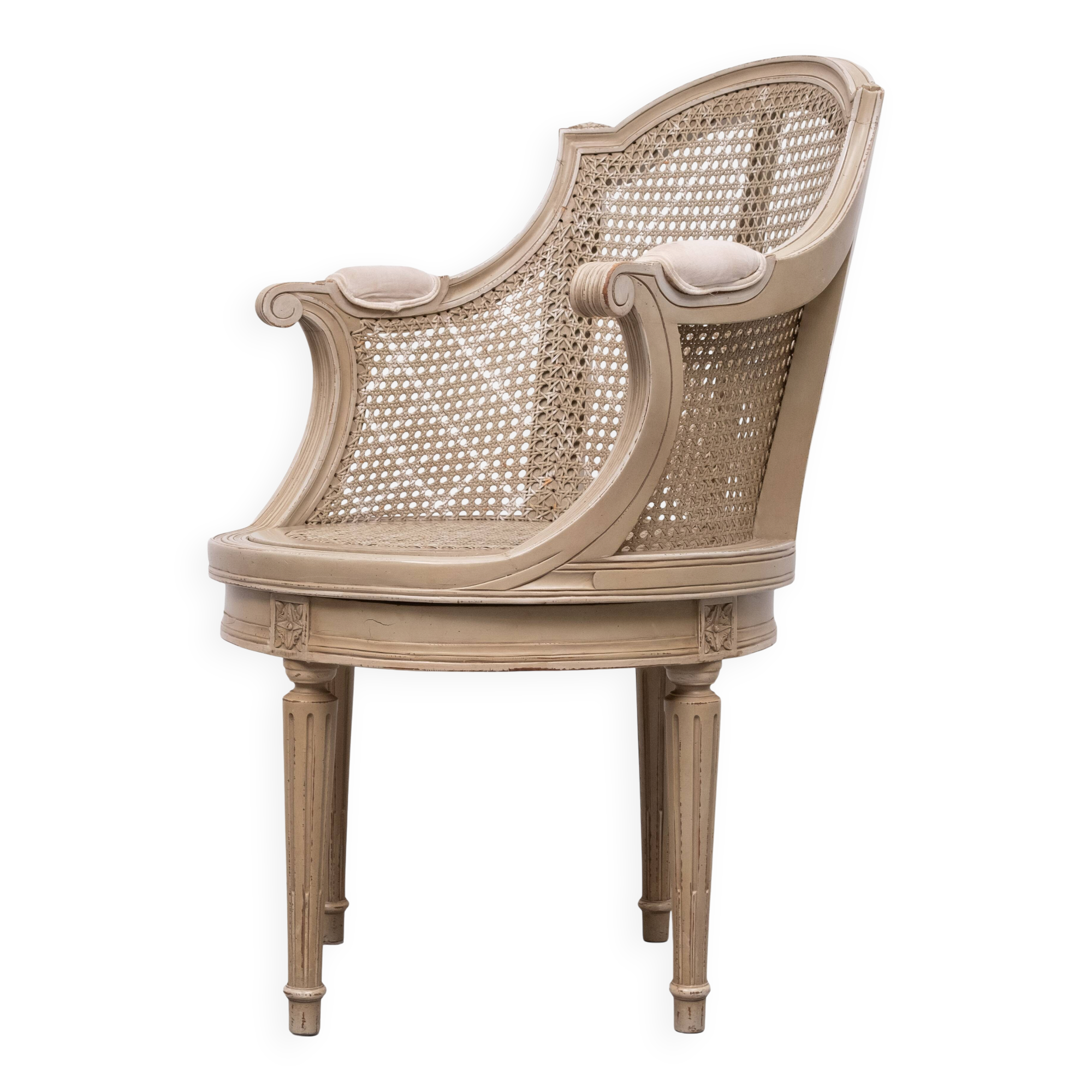 Louis XVI style barrel Cane Office desk chair rotatable