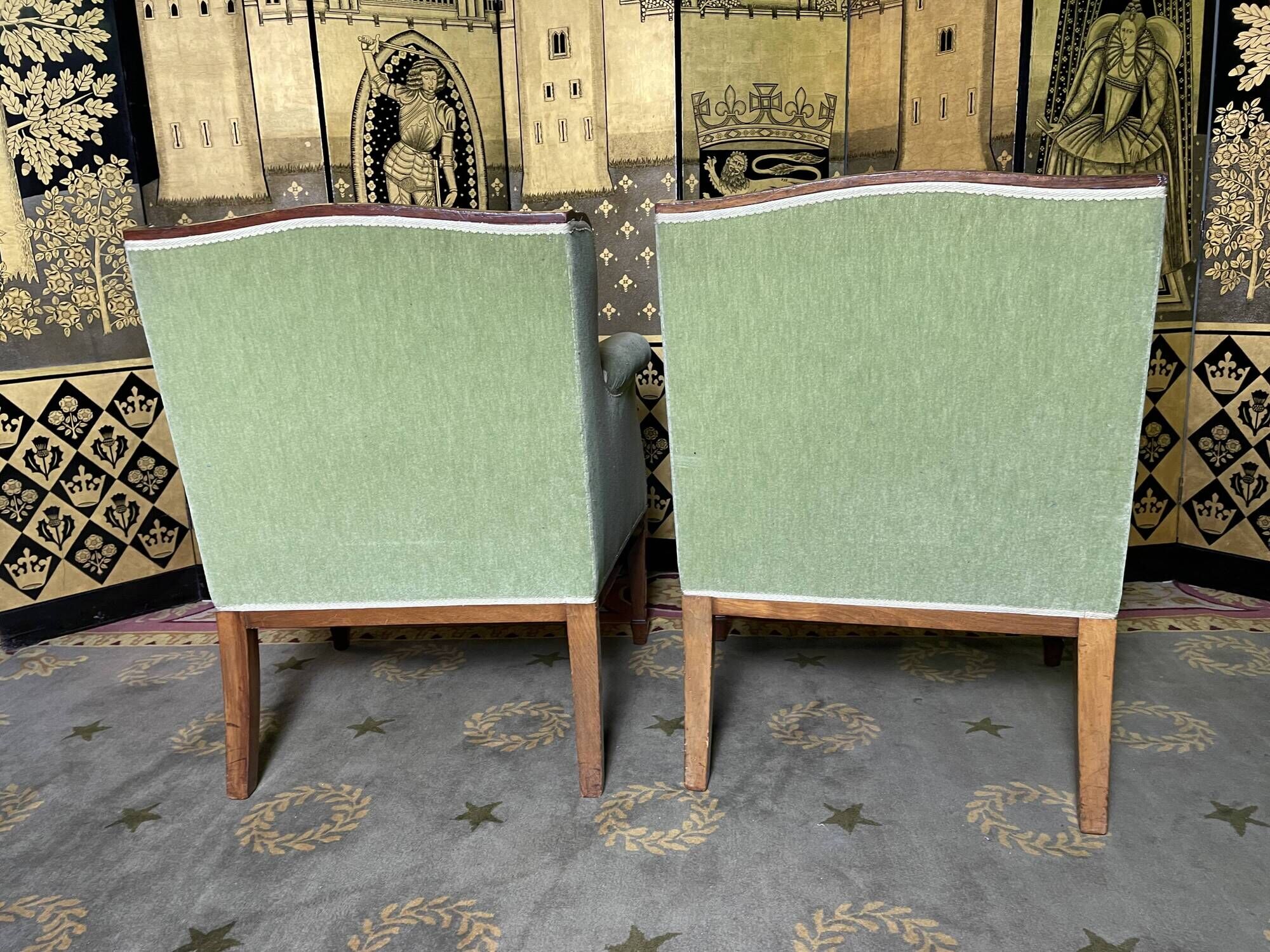 Pair of English armchairs green velvet