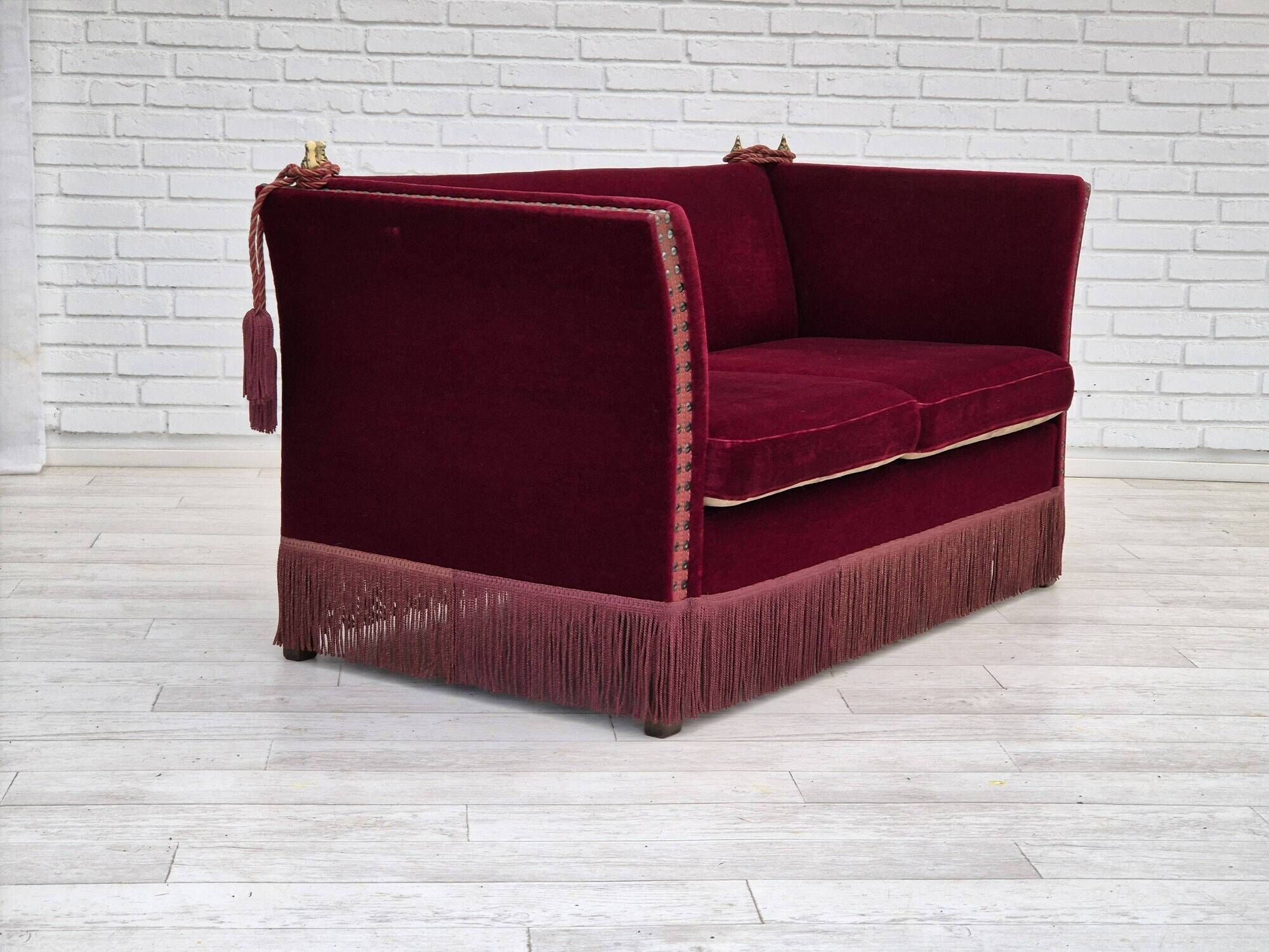 1960s, Danish "Spanish" sofa, original condition, furniture velour, ash wood legs.