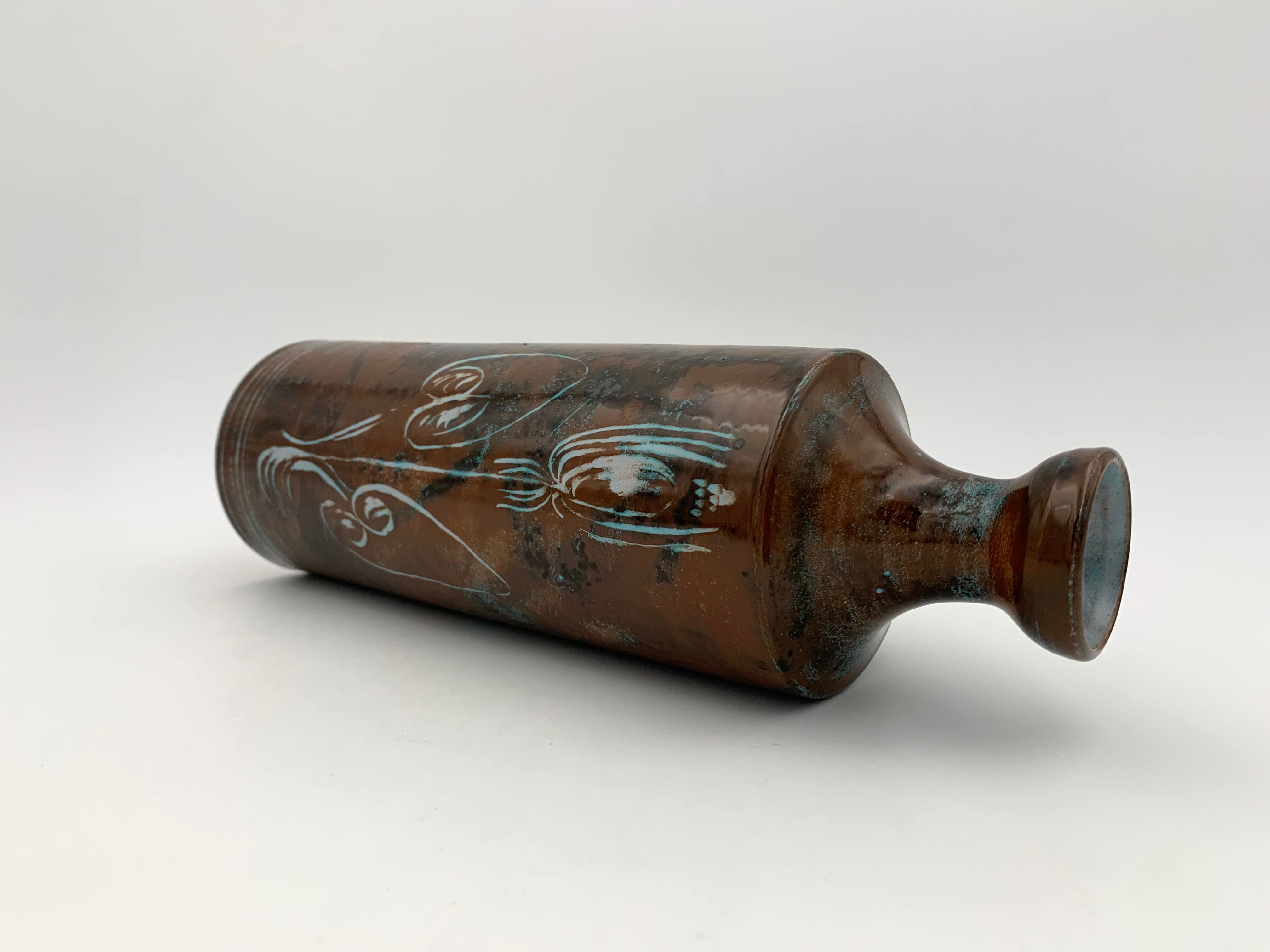 Vintage glazed terracotta ceramic, signed Yvon Roy, Ateliers Montgolfier - 1960s