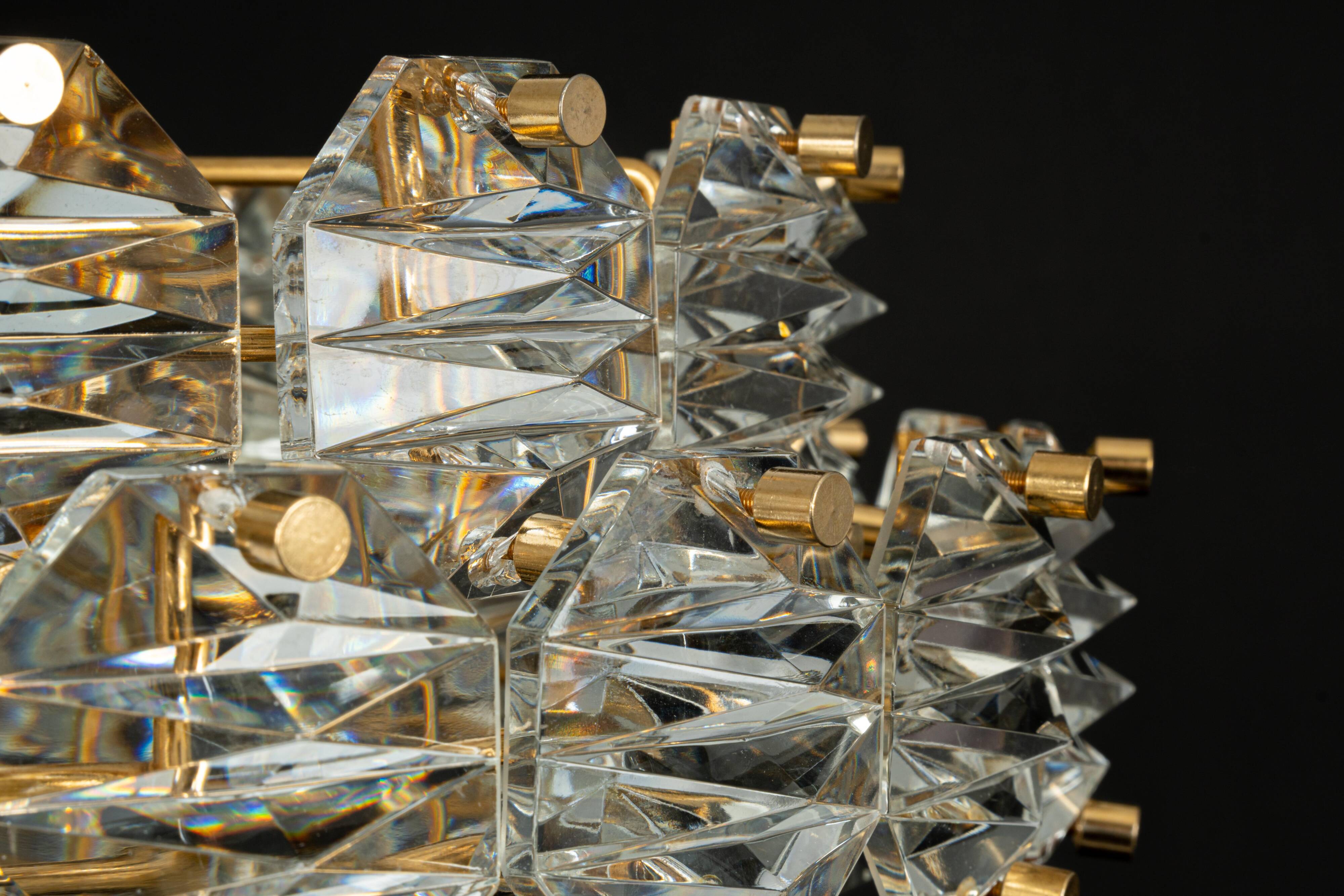 Dazzling chandelier, brass and crystal glass by Kinkeldey, Germany, 1970s.