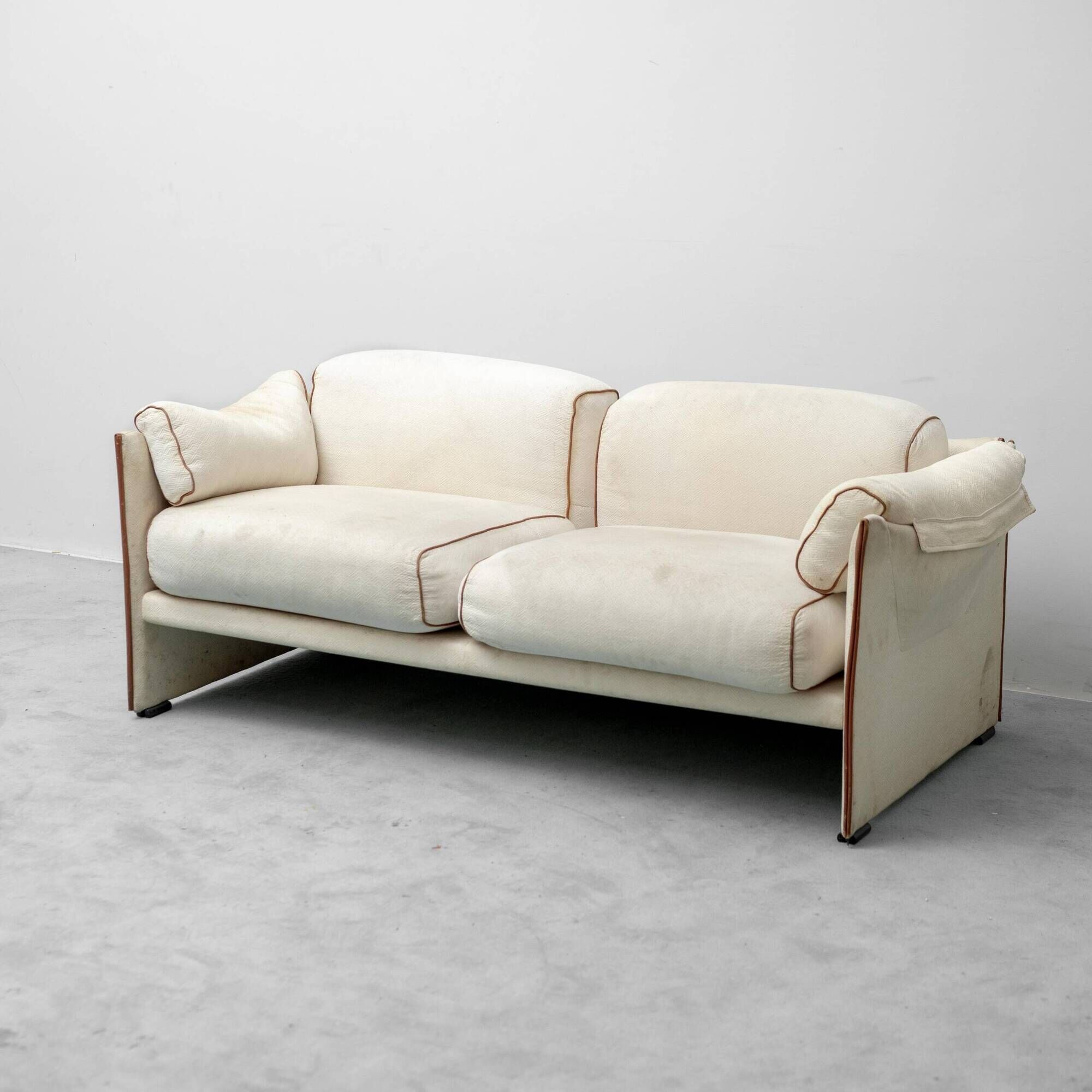 Vintage 2-seater sofa in beige and brown fabric, 1970s modernist