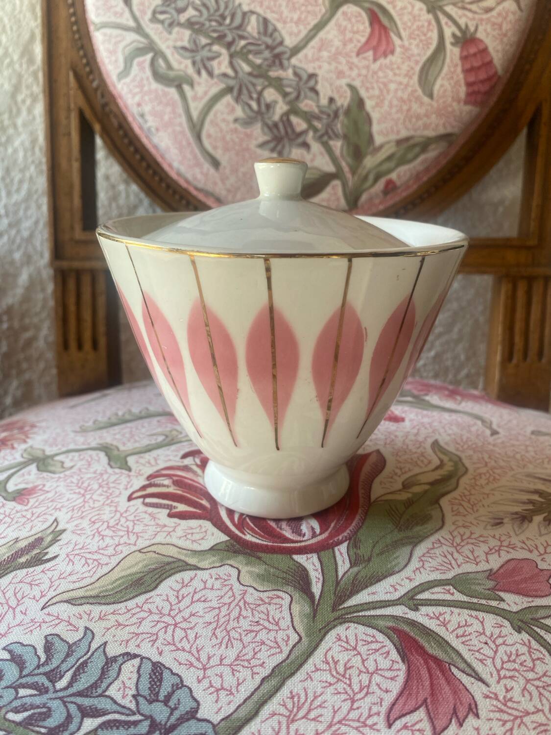 Vintage Digoin earthenware sugar bowl