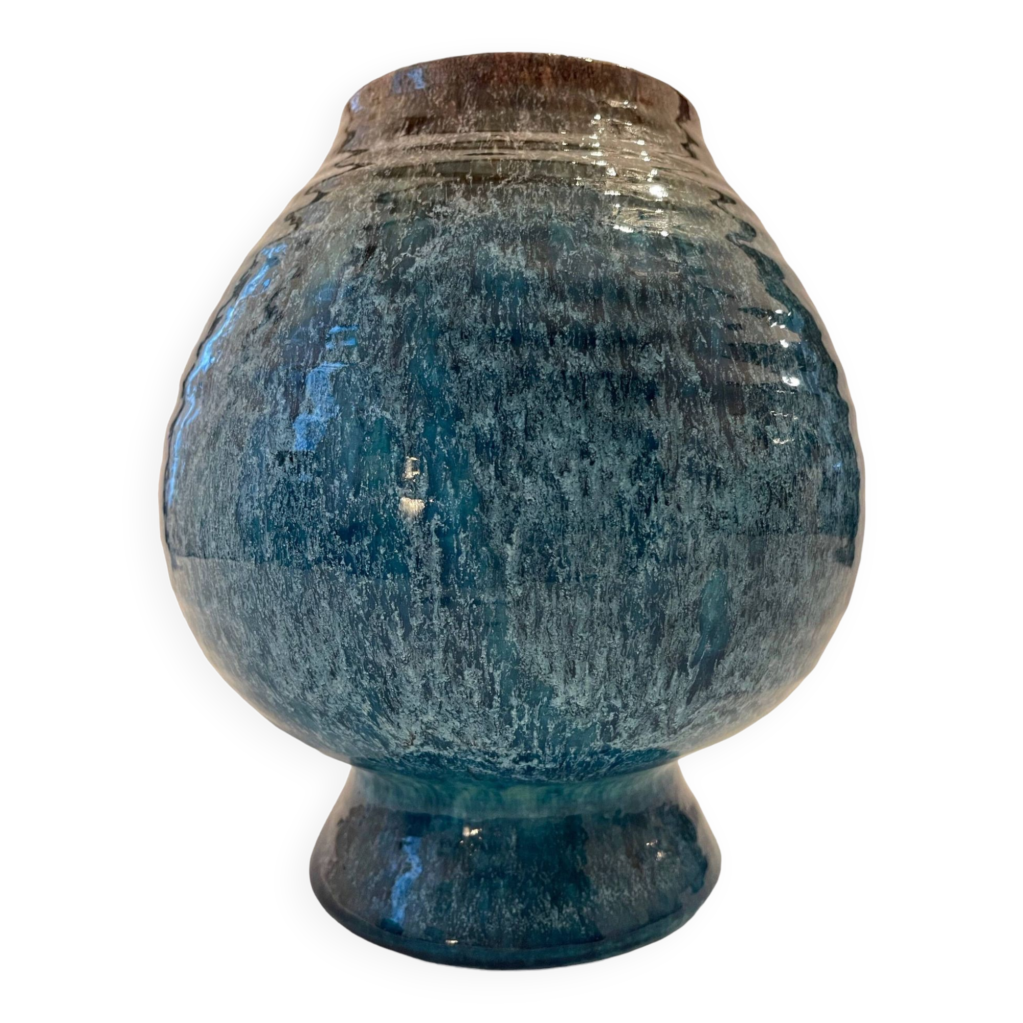 Accolay, Turquoise Ceramic Spinning Top Vase, 1960.