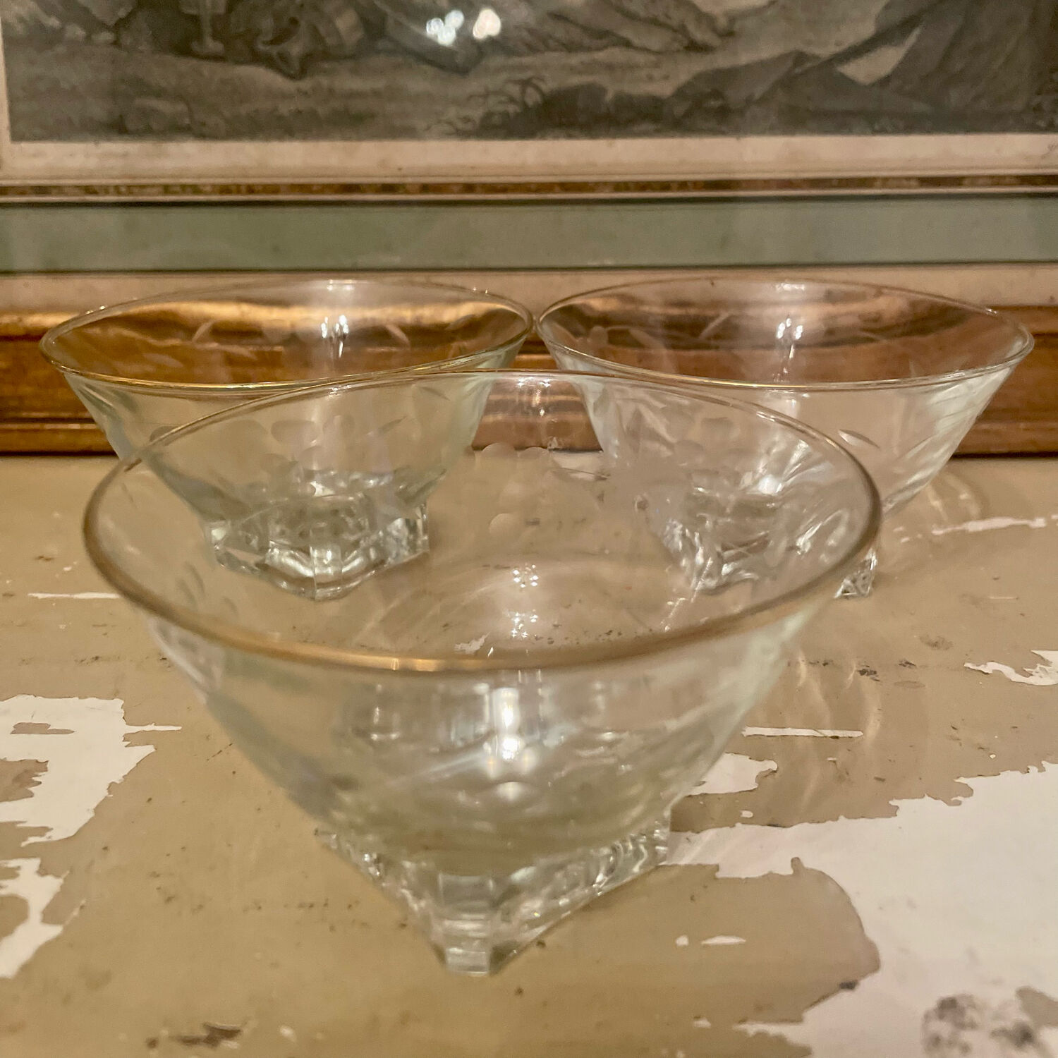 Set of 3 old champagne or cocktail glasses